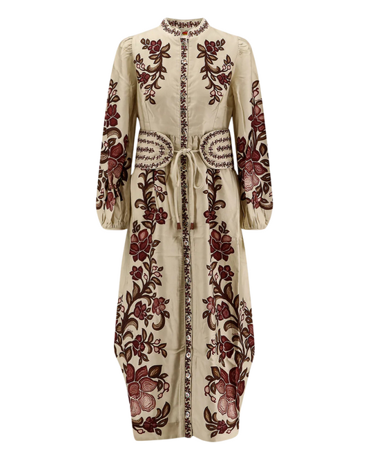 Renata Floral Sand Long Sleeve Midi Dress by FARM Rio