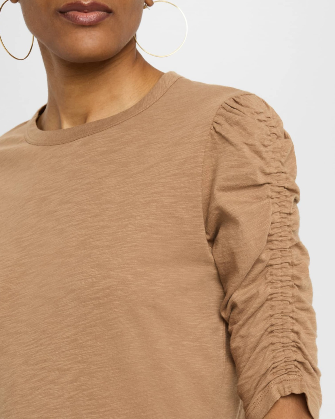 Waldorf Ruched-Sleeve Tee in Hazelnut by Veronica Beard