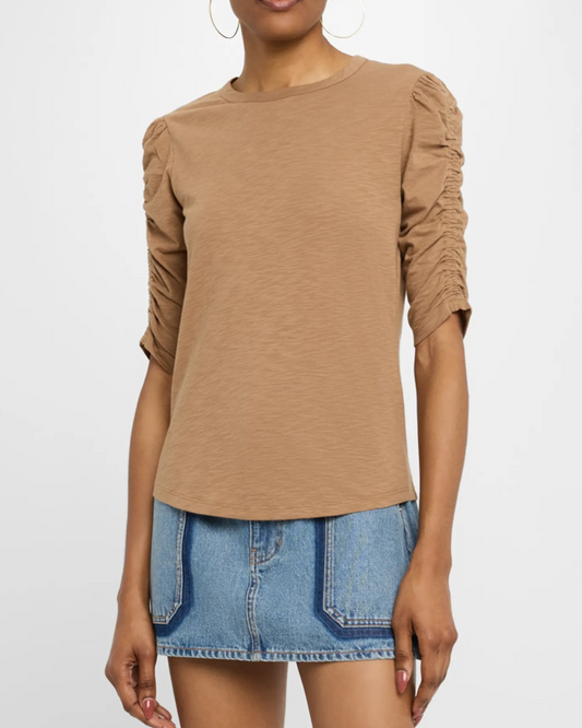 Waldorf Ruched-Sleeve Tee in Hazelnut by Veronica Beard