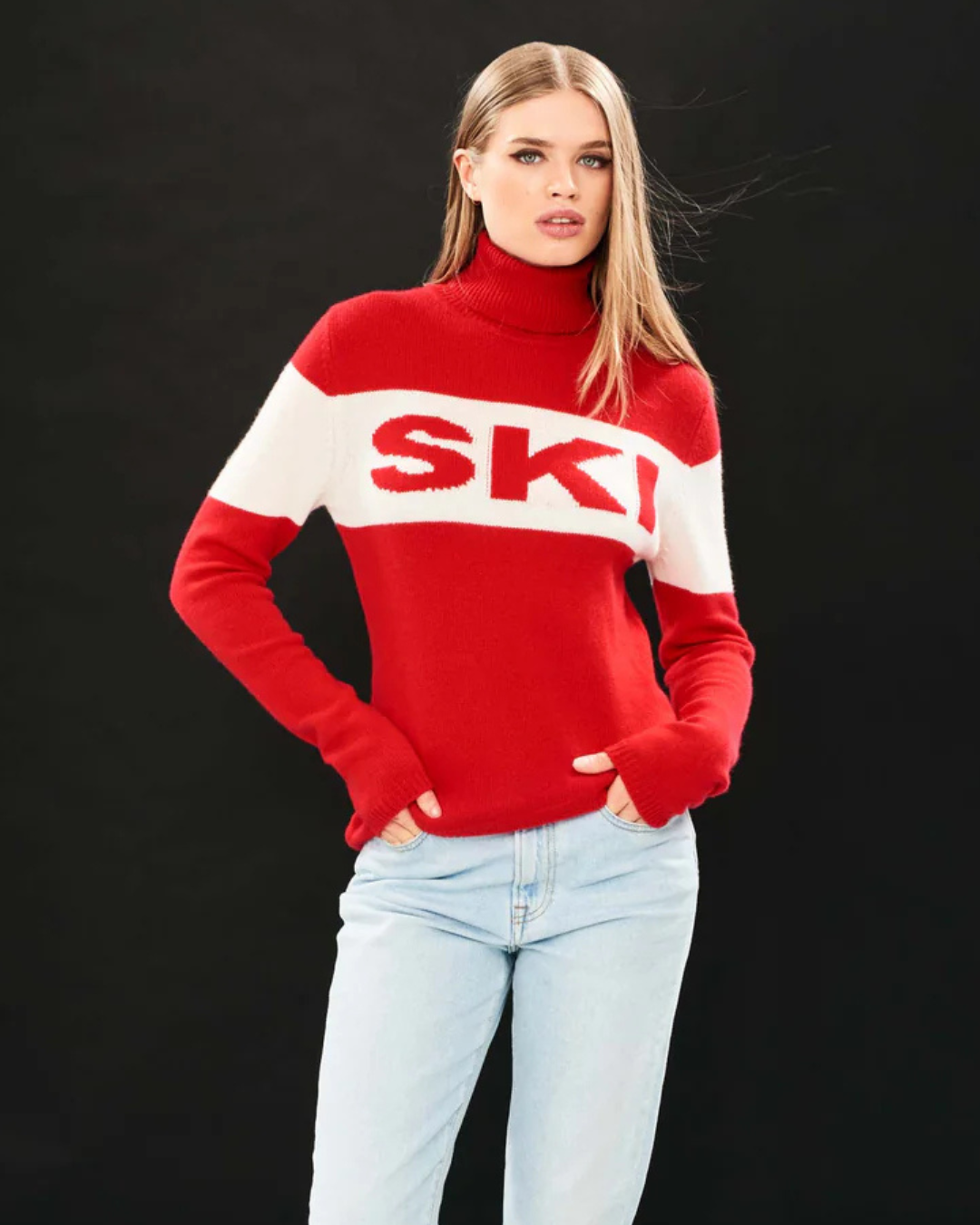 Cashmere Ski Roll Collar in Red & Cream by Jumper 1234