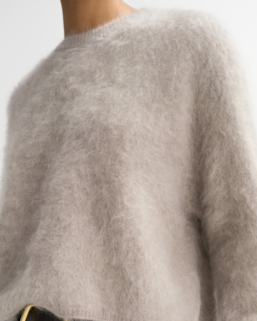 Brushed Cashmere Crewneck in Greige by SOFT GOAT