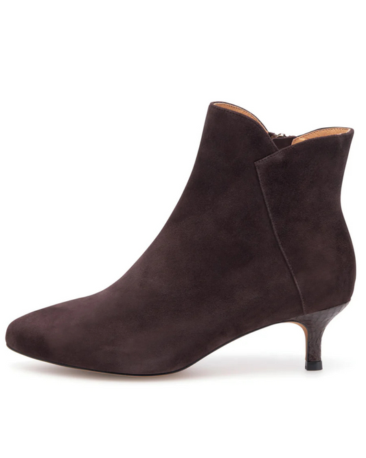 Saga Zip Suede Ankle Boots in Chocolate by WODEN