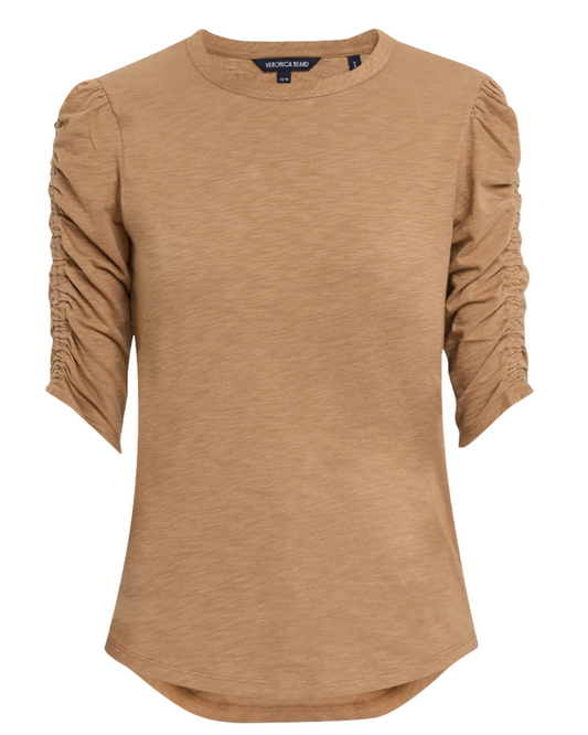 Waldorf Ruched-Sleeve Tee in Hazelnut by Veronica Beard