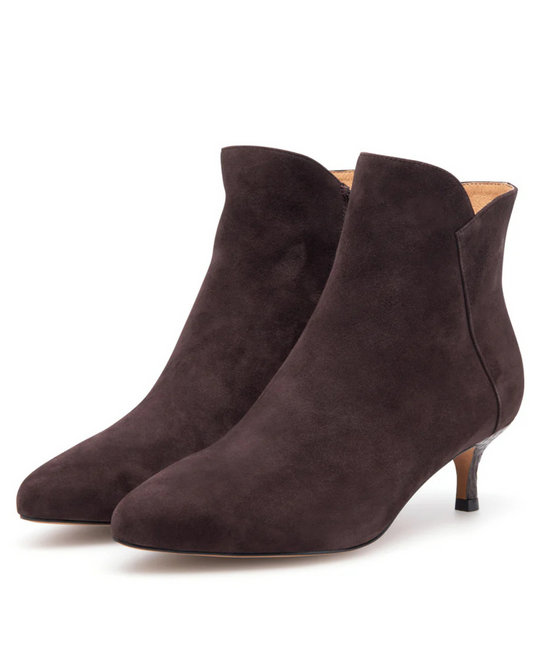 Saga Zip Suede Ankle Boots in Chocolate by WODEN
