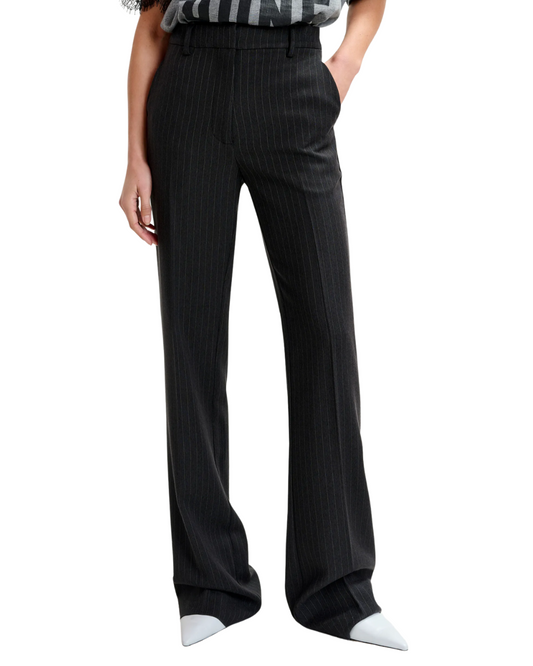 Invade Pinstriped Fitted Flared Pants in Navy by Essentiel Antwerp