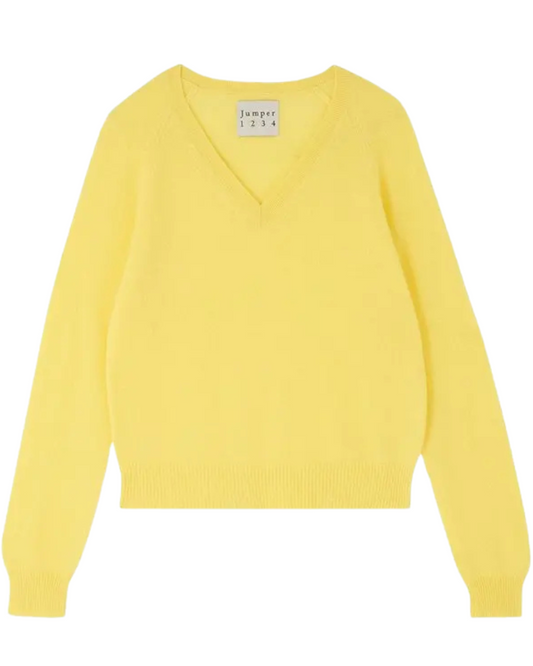 Cropped V Neck Cashmere Jumper in Yellow by Jumper 1234
