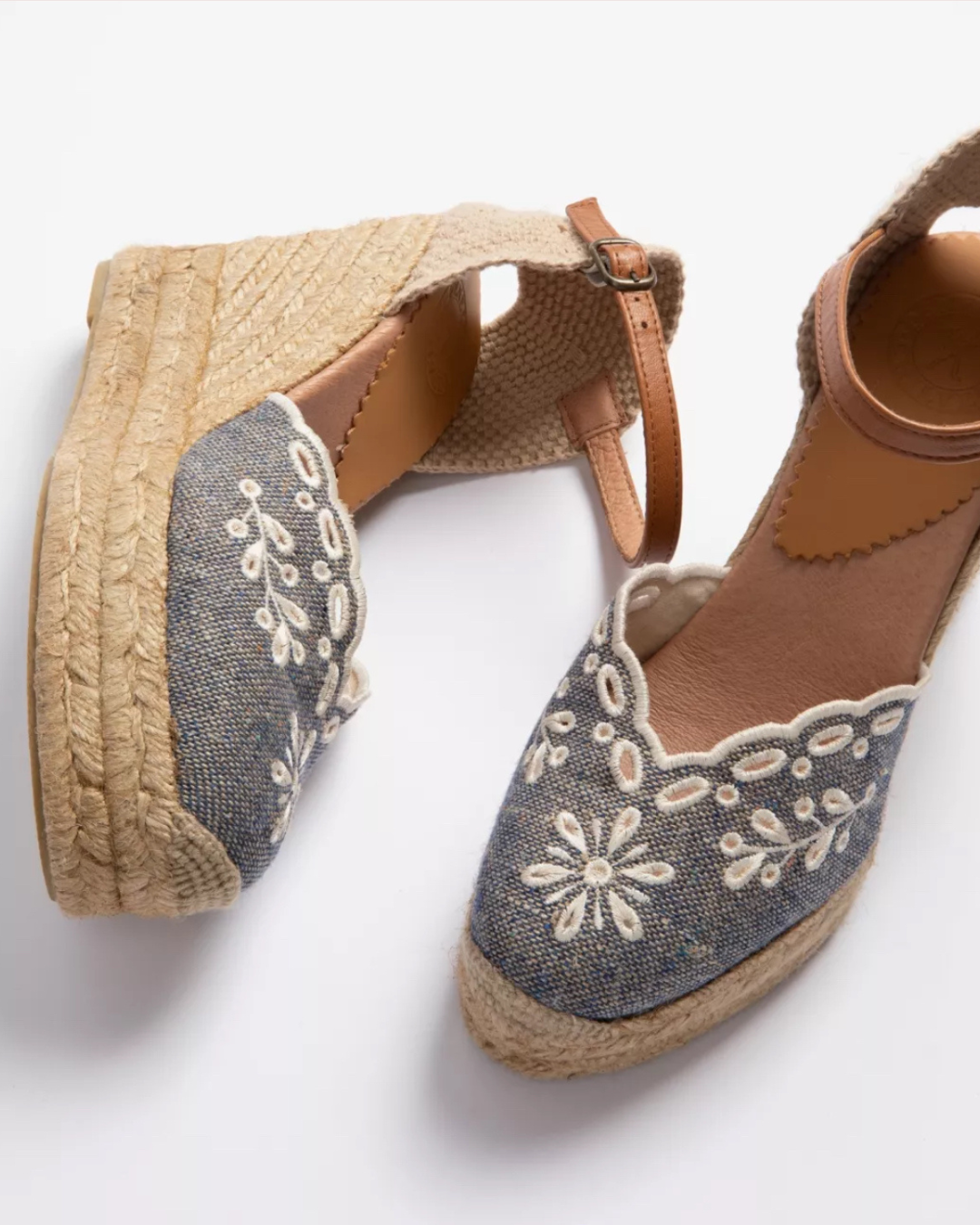High Mary Jane Broderie Espadrille in Denim by Penelope Chilvers