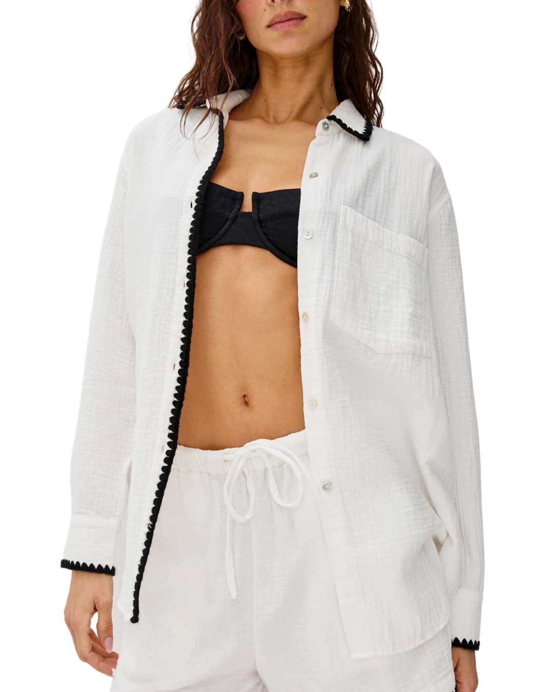 Idania Black Blanket Stitch Shirt by Rails X Lspace