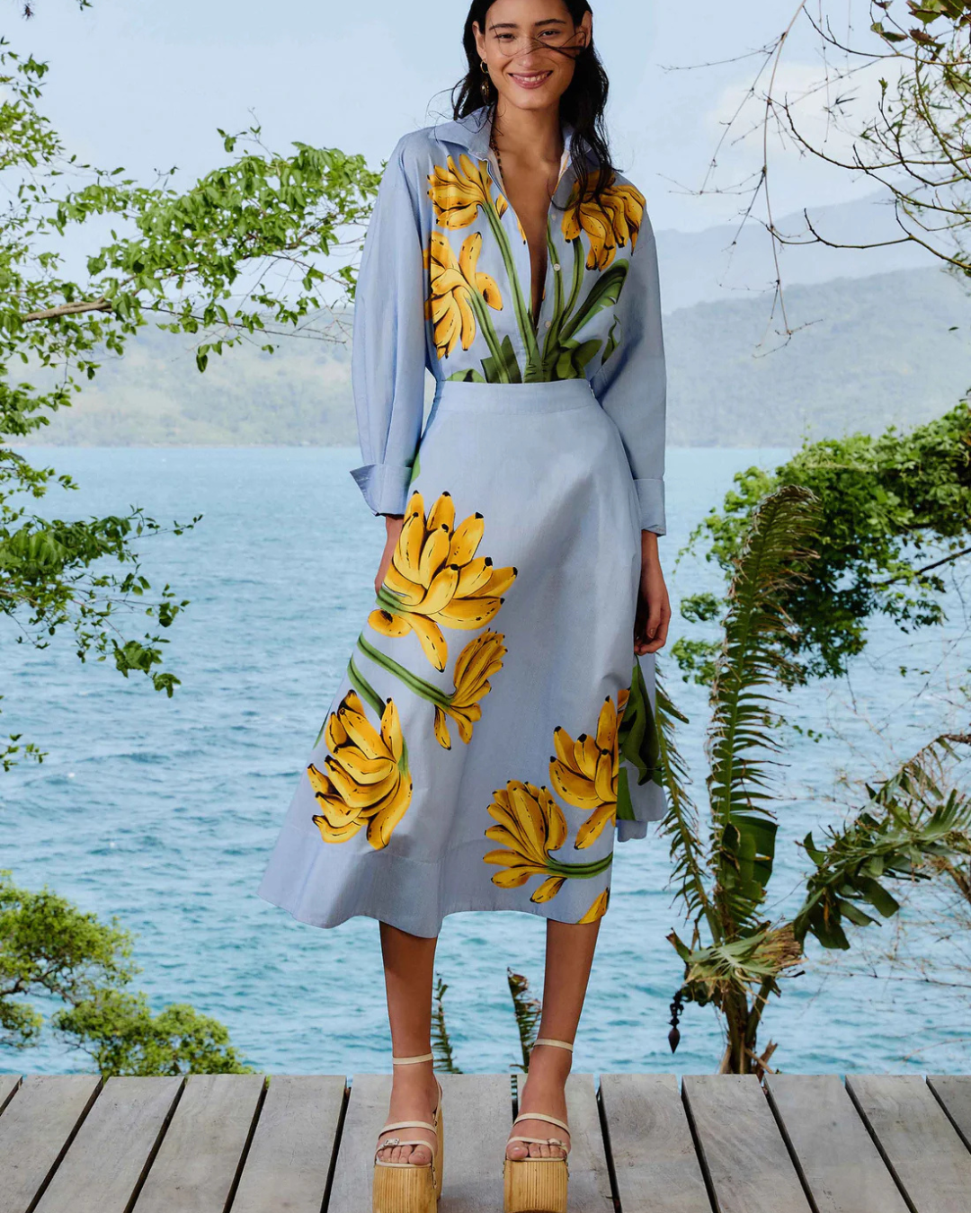 Blue Banana Cocina Striped Midi Skirt by FARM Rio