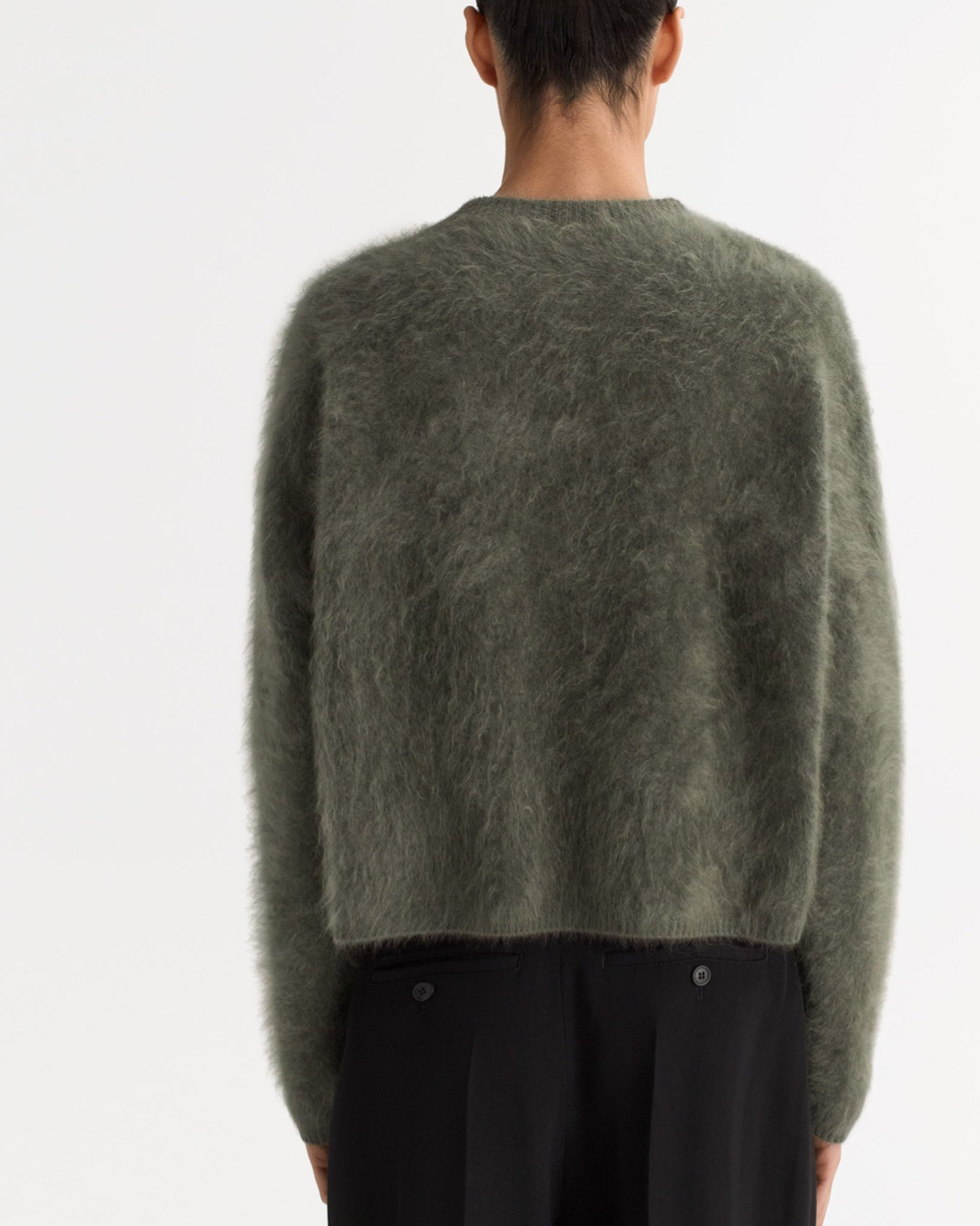 Brushed Cashmere Crewneck in Olive by SOFT GOAT