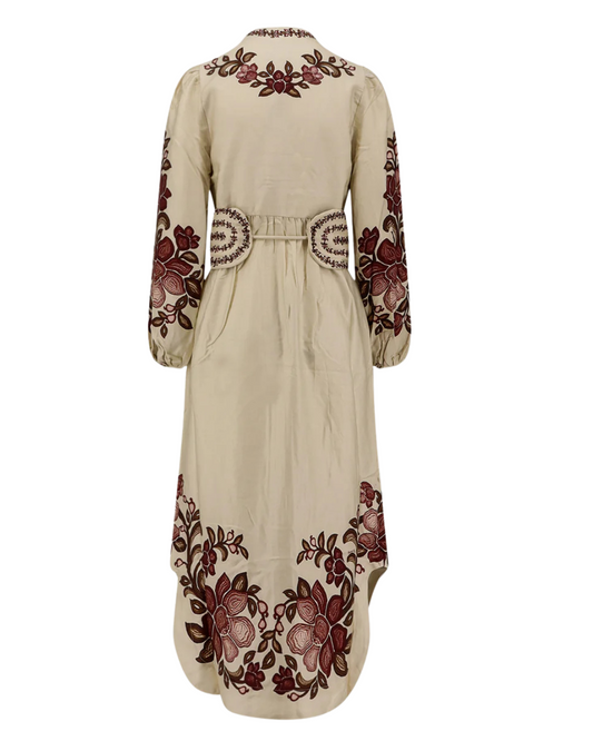 Renata Floral Sand Long Sleeve Midi Dress by FARM Rio