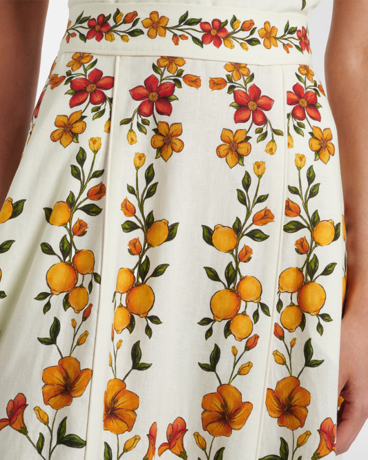 Lemon Bouquet Linen Blend Midi Skirt by Farm Rio