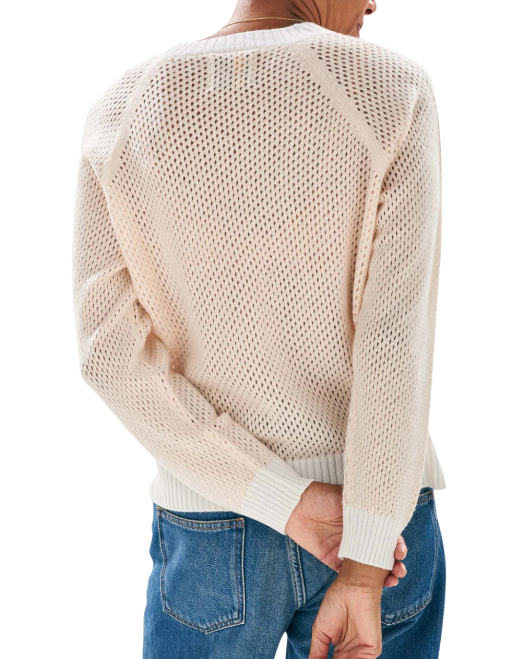 Cashmere Holey Contrast V Neck Sweat in Cream by Jumper 1234