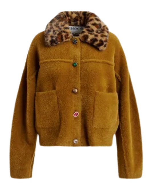 Intention Cardigan with Faux Fur Collar in Cinnamon by Essentiel Antwerp