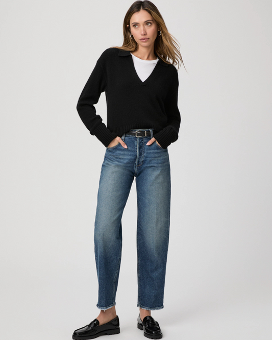 Alexis High Rise Barrel Jeans in Lovejoy Distressed by Paige