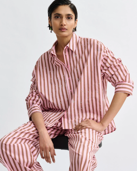 Jelief Rhinestone Shirt in Young Rose by Essentiel Antwerp