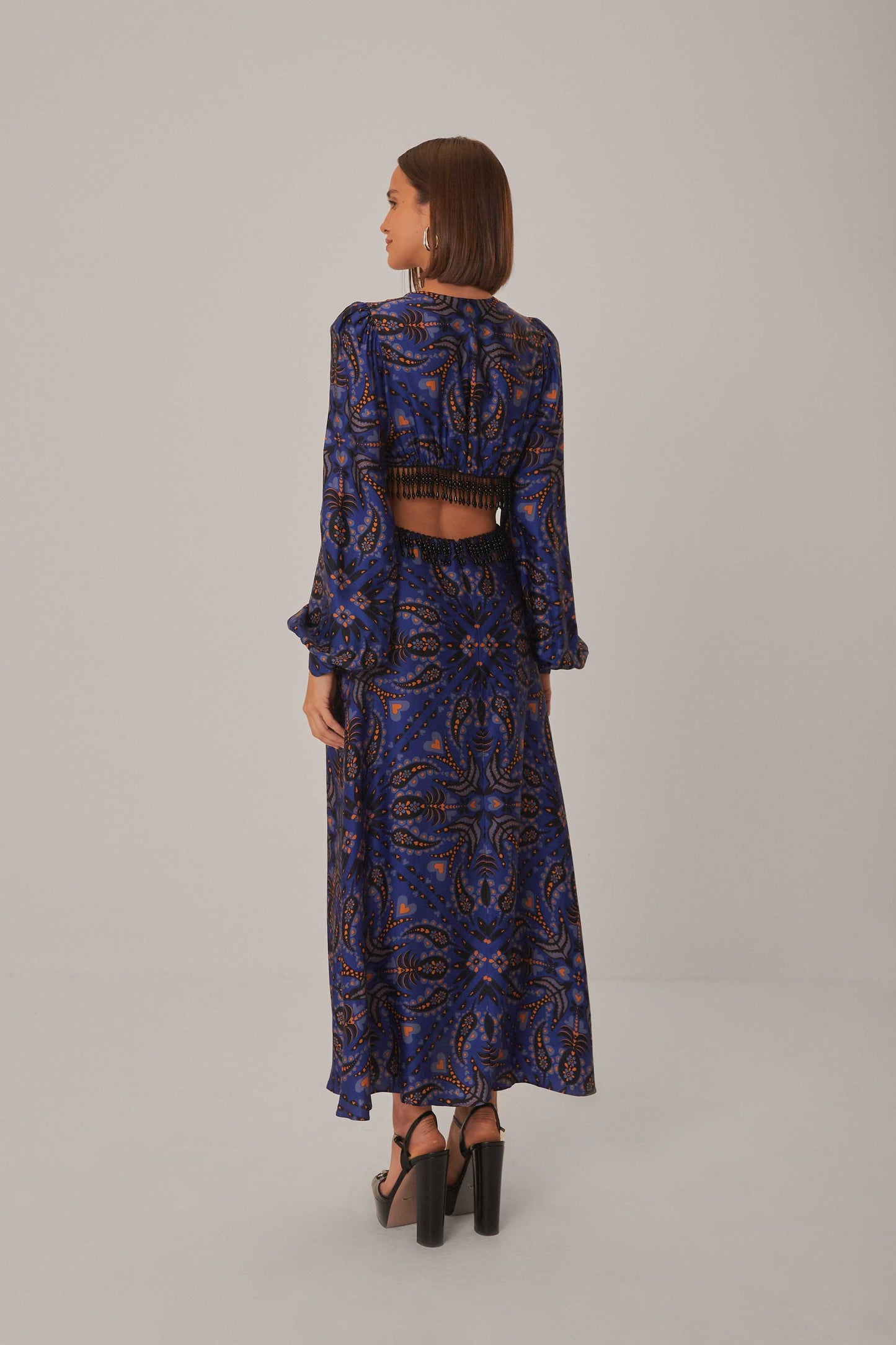 Blue Martina Scarf Cut Out Fringe Maxi Dress by Farm Rio