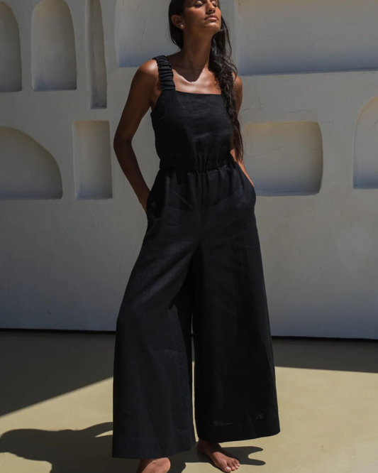Keely Linen Jumpsuit in Black by Lilly Pilly