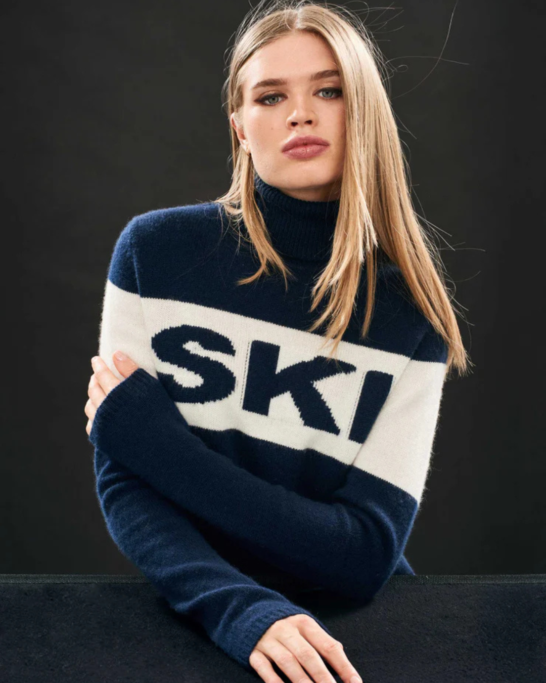 Cashmere Ski Roll Collar in Navy & Cream by Jumper 1234