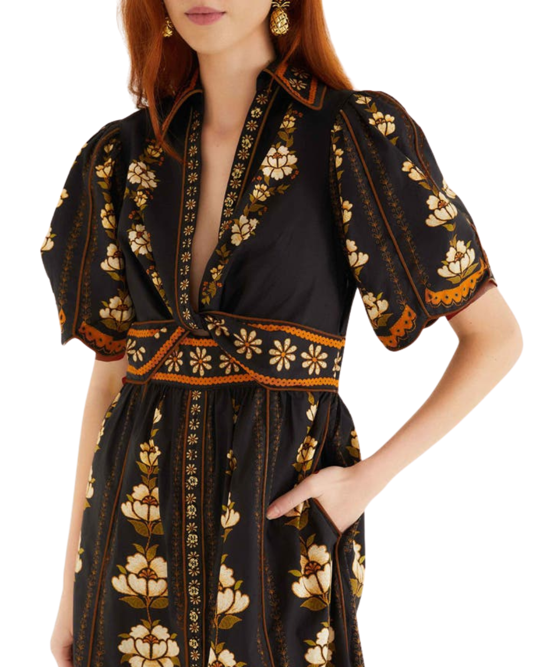 Embroidered Flowers Black Midi Dress by Farm Rio
