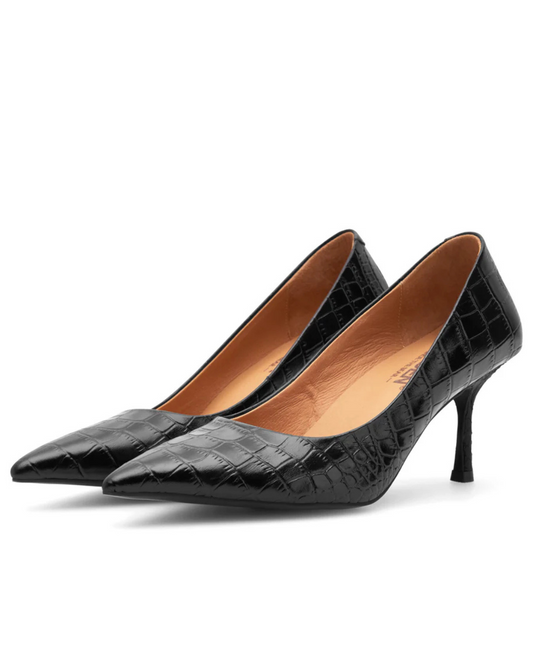 Laura Croco Heels in Black by WODEN