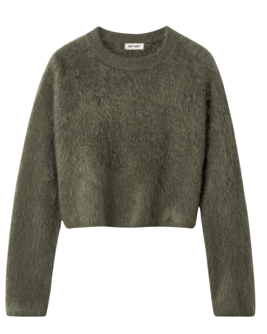 Brushed Cashmere Crewneck in Olive by SOFT GOAT