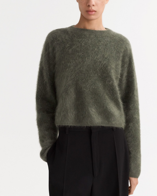 Brushed Cashmere Crewneck in Olive by SOFT GOAT