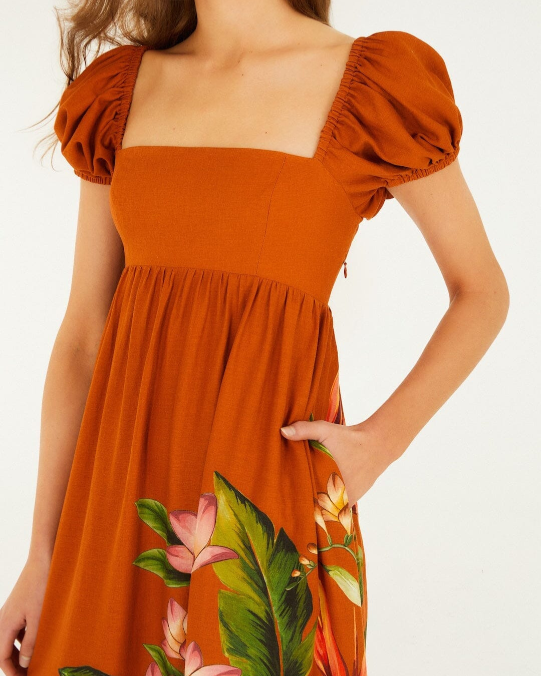 Hilo Arrangment Midi Dress in Brown by FARM Rio