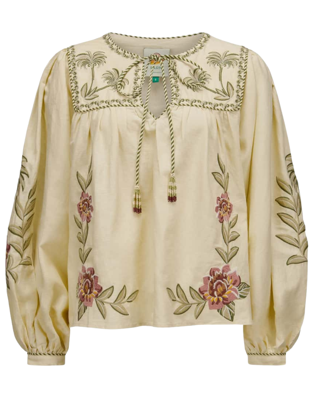 Tropical Flower Embroidered Sand Long Sleeve Blouse by FARM Rio