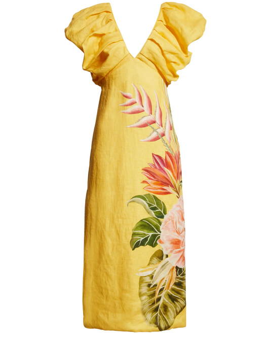 Spring Awakening Placed Floral Linen Dress by FARM Rio