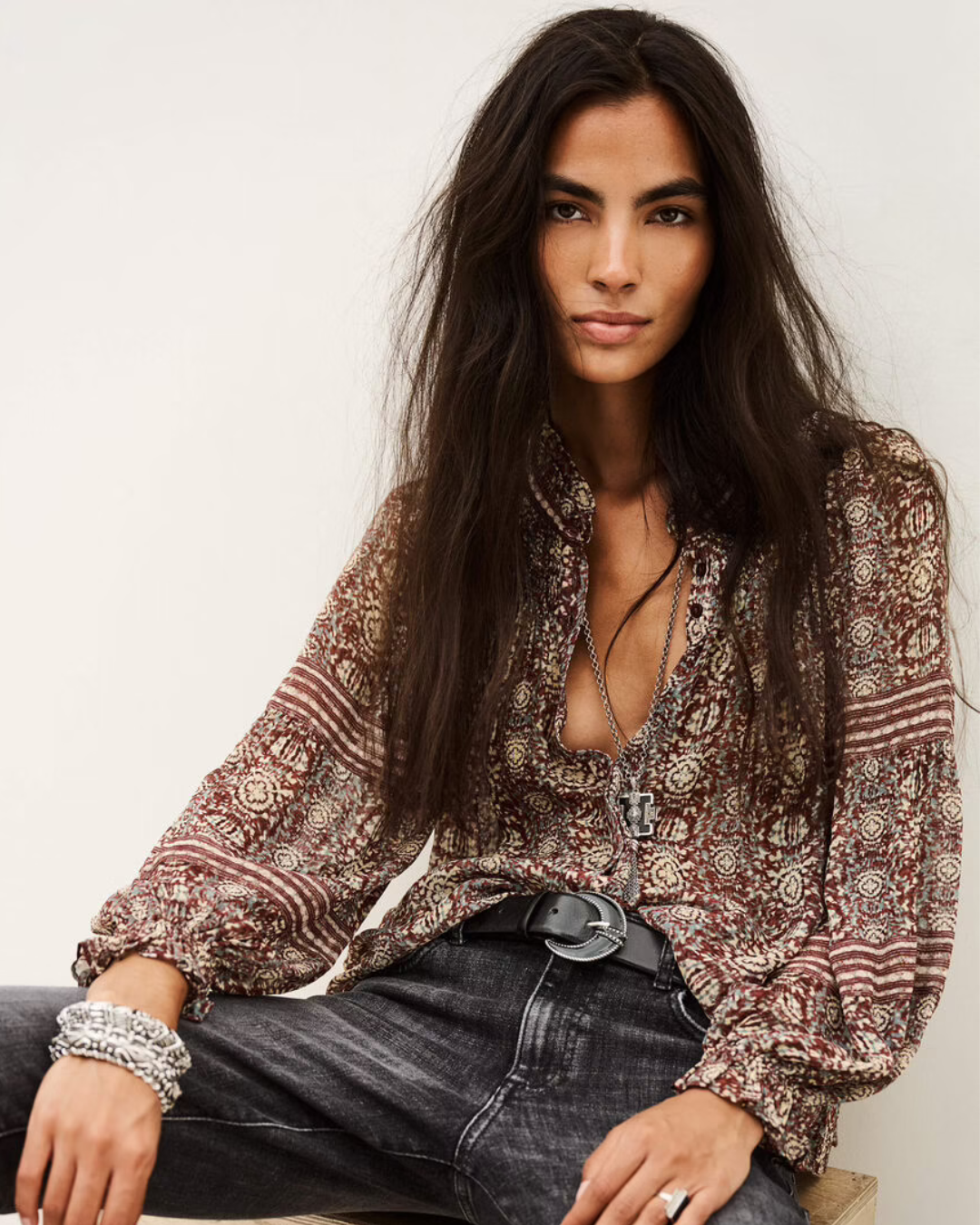 Denna Blouse in Burgundy by BA&SH