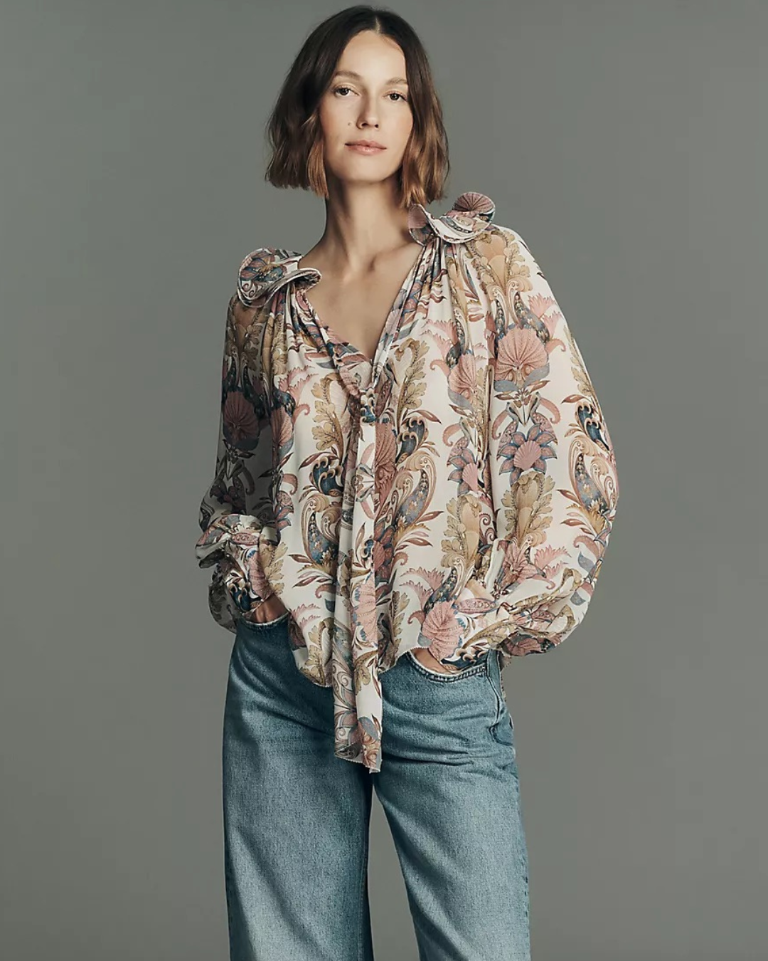 Sea Garden Long Sleeve Blouse in Off-White by FARM Rio