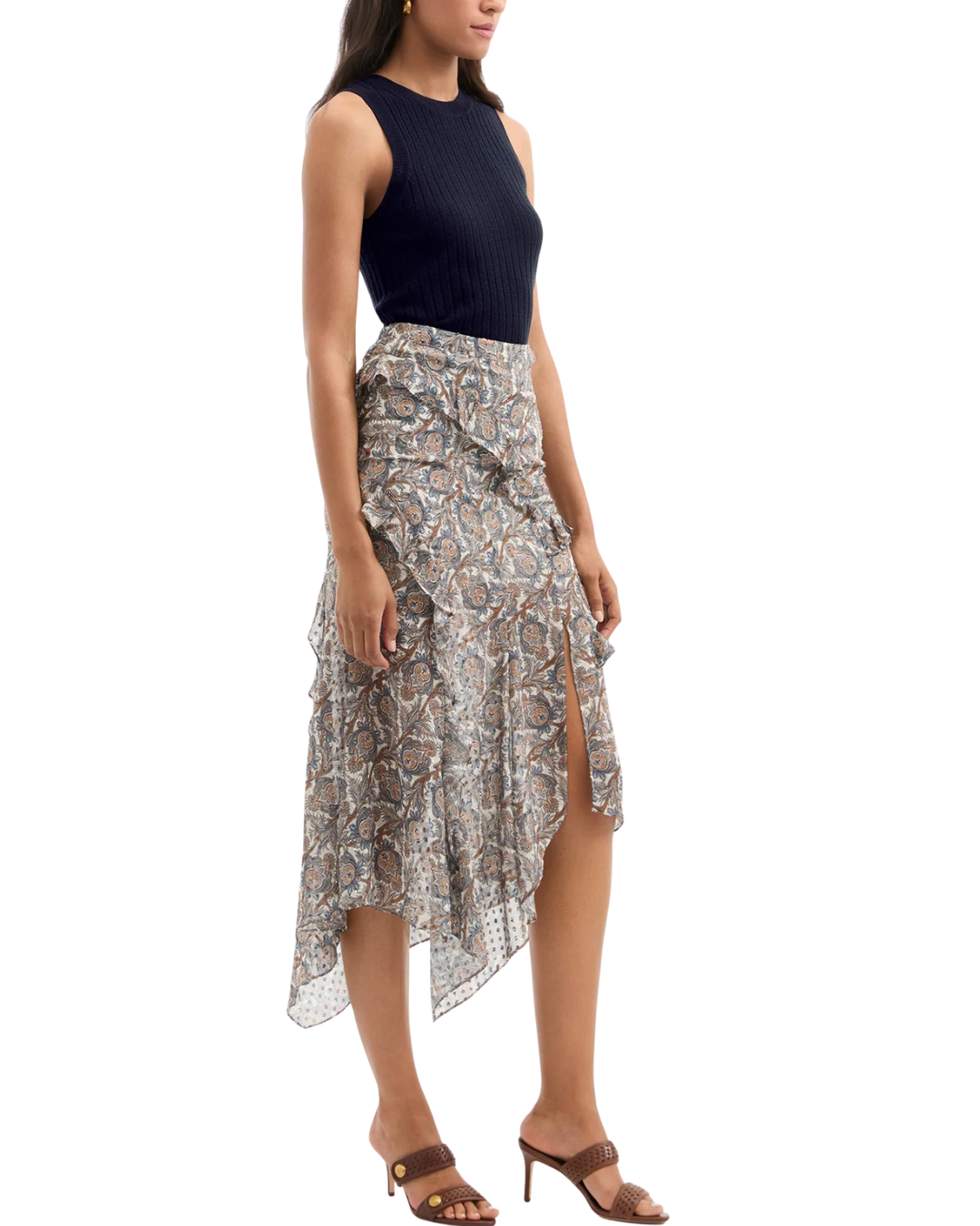 Eleonora Silk Midi Skirt in Dove by Veronica Beard
