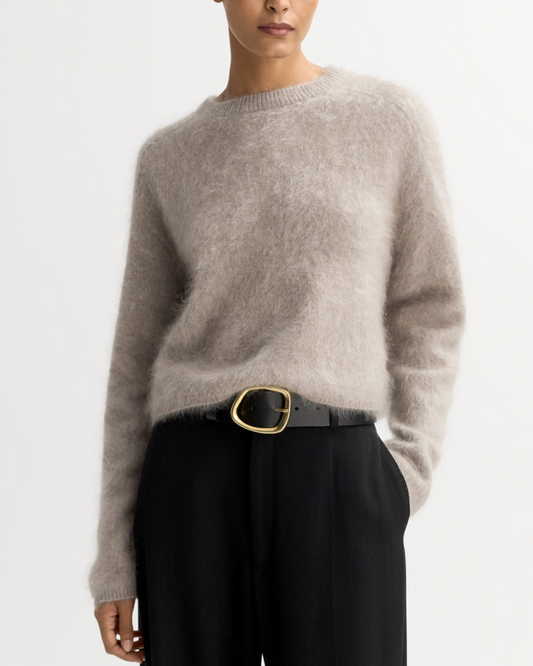 Brushed Cashmere Crewneck in Greige by SOFT GOAT