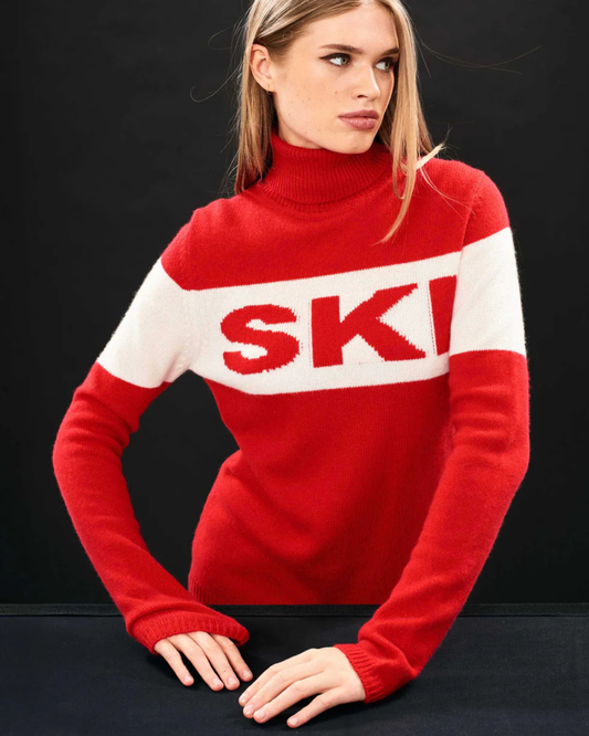 Cashmere Ski Roll Collar in Red & Cream by Jumper 1234