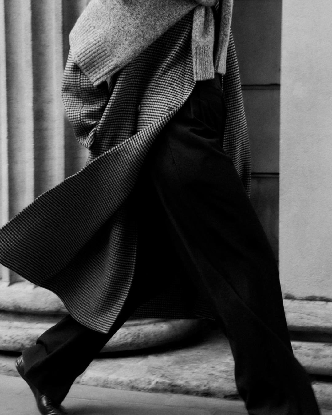 Oversized Houndstooth Coat in Black & Beige by Soft Goat