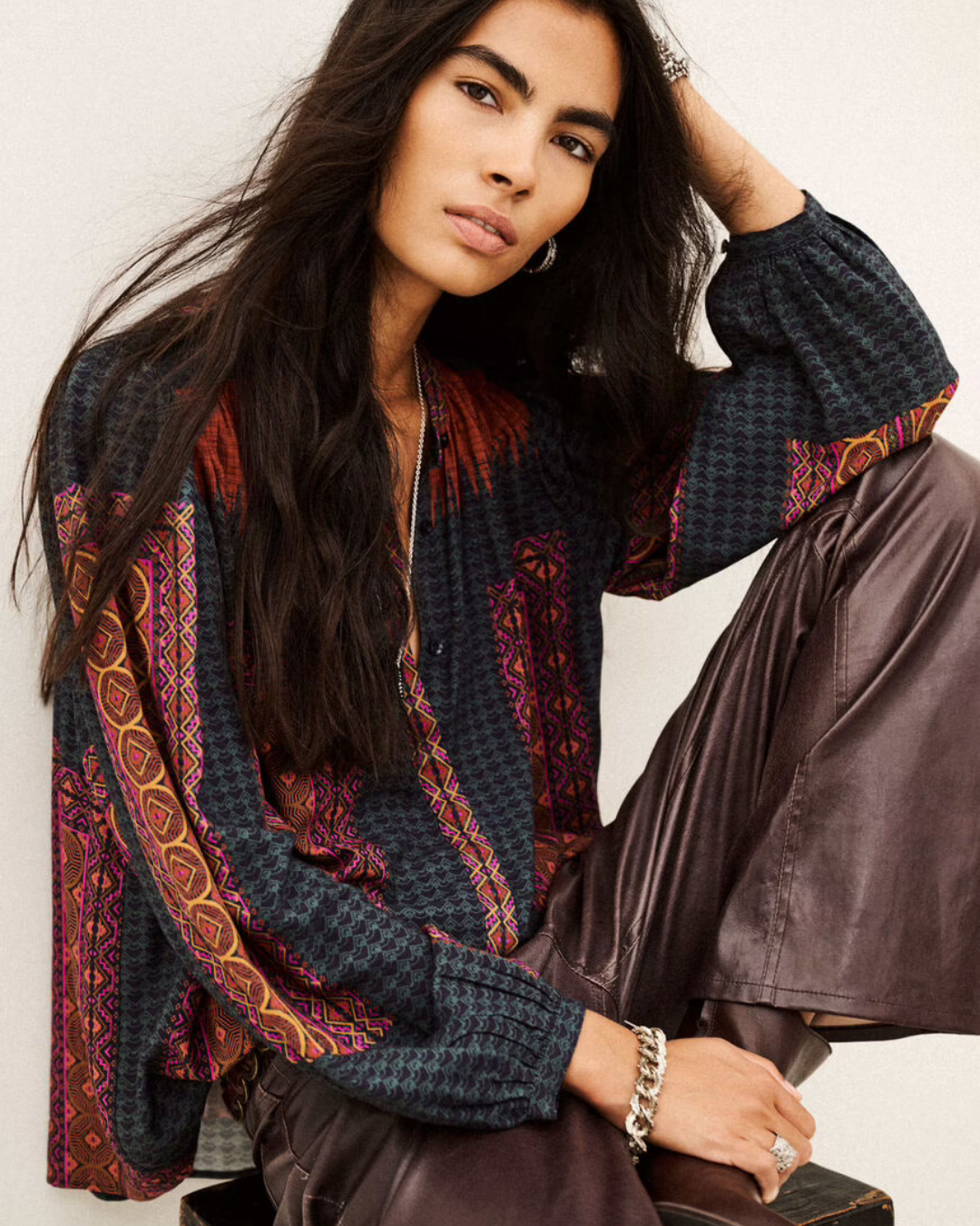 Olivio Patterned Blouse in Red by BA&SH