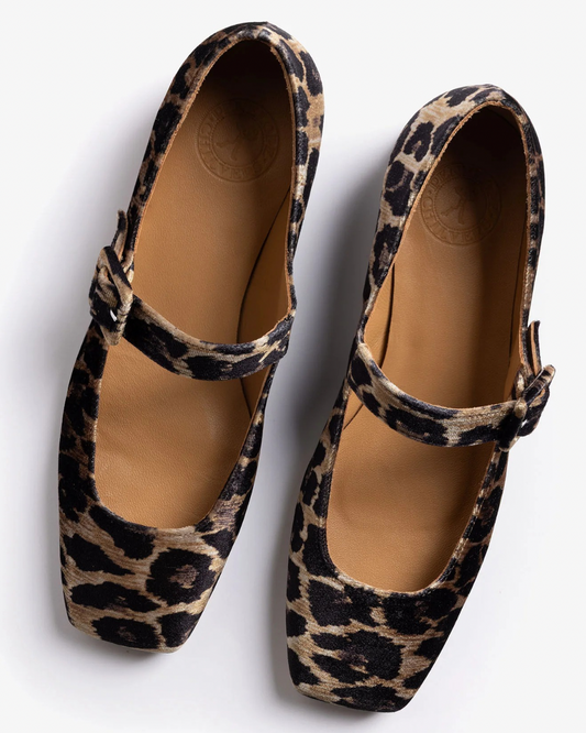 Low Mary Jane Leopard Velvet Shoe by Penelope Chilvers