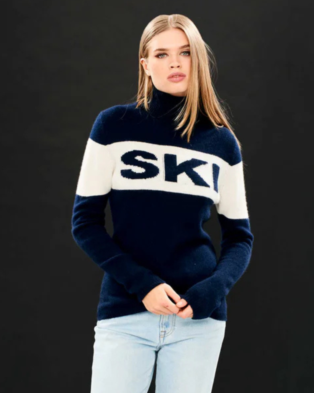 Cashmere Ski Roll Collar in Navy & Cream by Jumper 1234