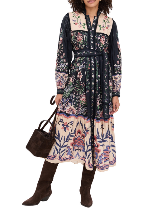 Marvelous Garden Black Long Sleeve Maxi Dress by FARM Rio