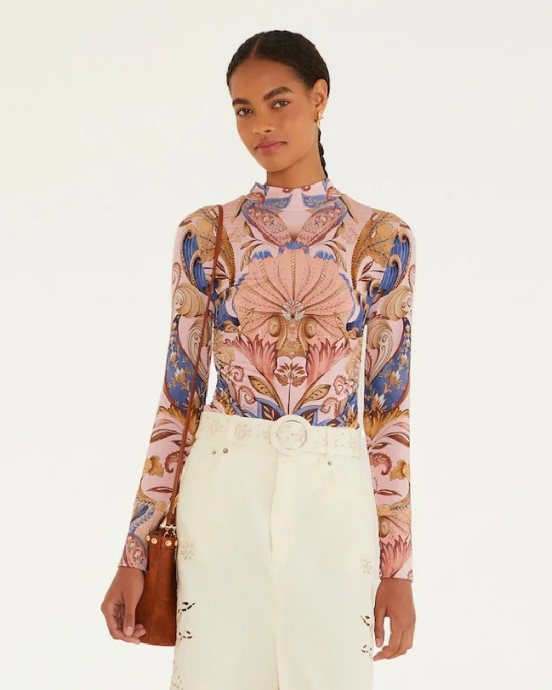 Sea Garden Scarf Jersey Blouse in Soft Pink by FARM Rio