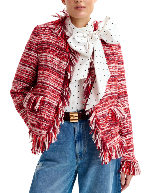 Iskra Fringed Jacket in Red by Essentiel Antwerp