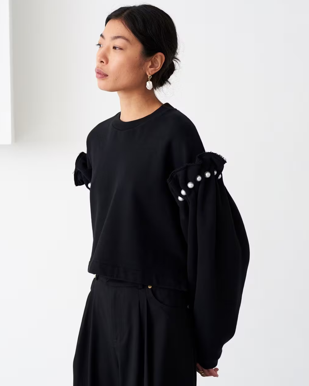 Dani American Fleece Cropped Sweatshirt in Black by AKYN