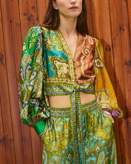 Clemenza Spliced Crop Silk Blouse by Alemais