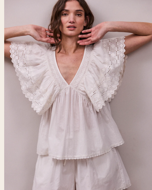 Camelia Top in Vintage White by FAUNE