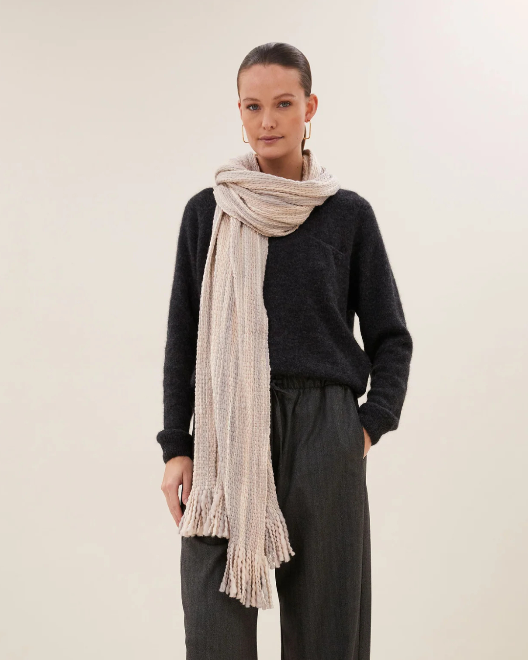 Elva Woolen Scarf in Sand by by-bar