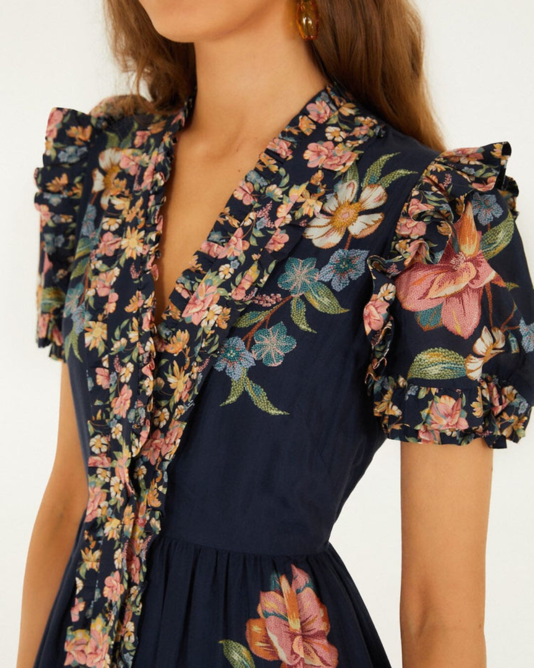 Maira Floral Short Sleeve Maxi Dress in Dark Blue by FARM Rio