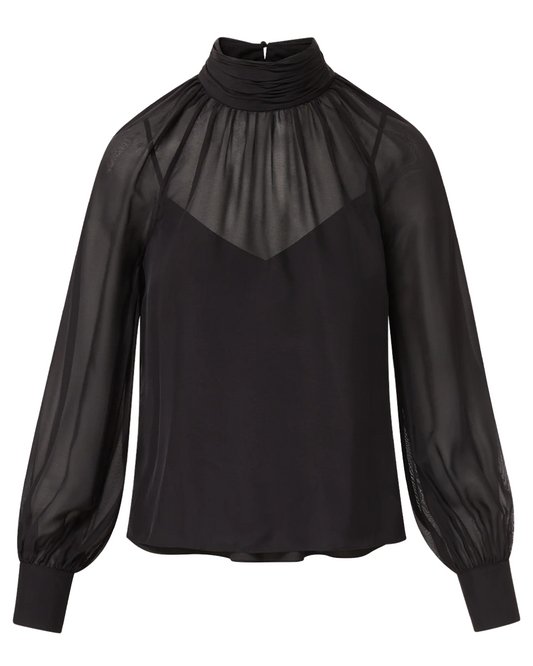 Alyssa Silk Turtleneck Blouse in Black by Veronica Beard