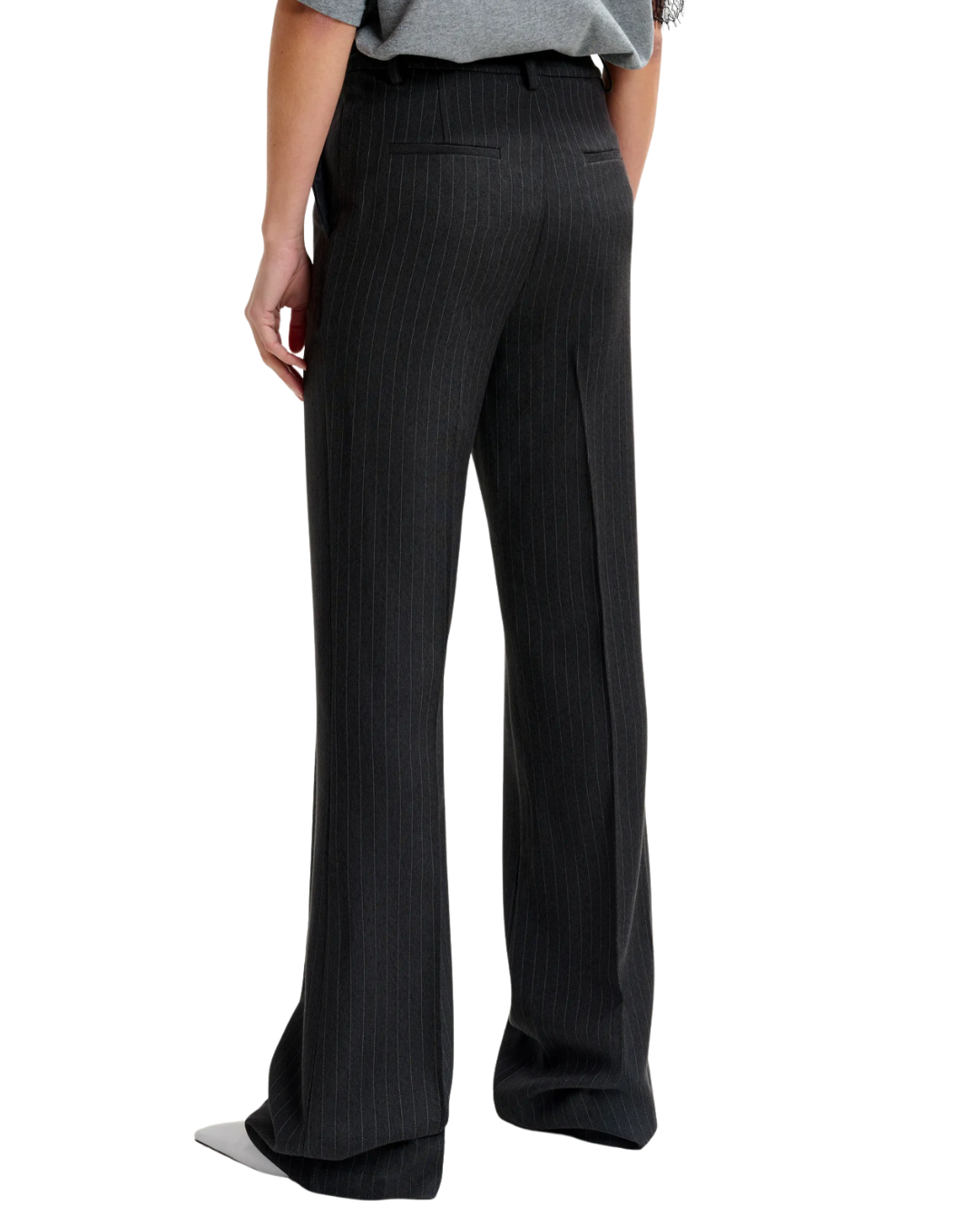 Invade Pinstriped Fitted Flared Pants in Navy by Essentiel Antwerp
