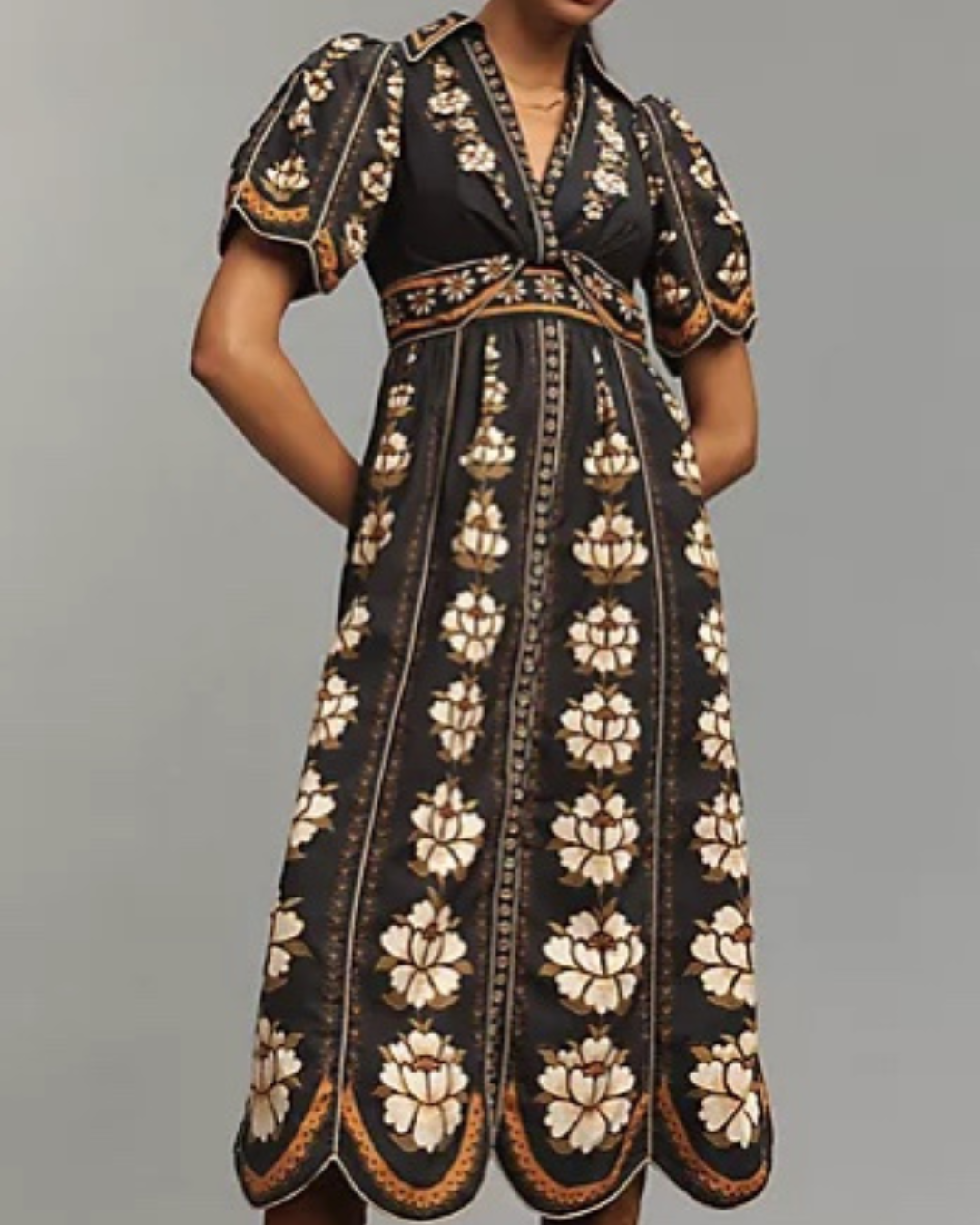 Embroidered Flowers Black Midi Dress by Farm Rio